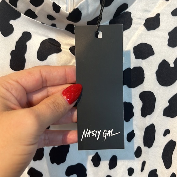 Nasty Gal NWT Cow Print Satin Short Dress w/mock turtle neck - Picture 4 of 4